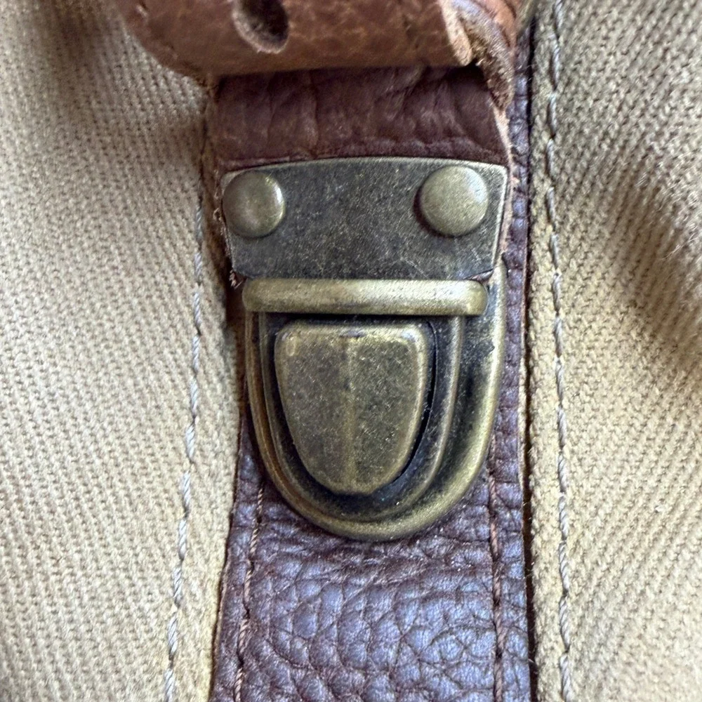 Vintage LL Bean Continental Rucksack Waxed Canvas Leather Backpack Tan Brown 90s